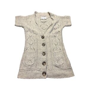 Aeropostale Women Tan Cable Knit Short Sleeve Cardigan Sweater M wool blend boho